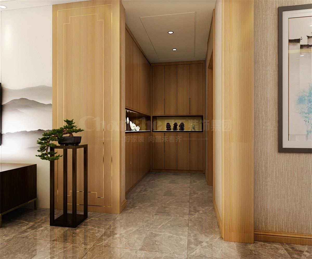 進門處的鞋柜，既滿足了屋主的生活習慣，又體現(xiàn)出對自然人文古意的喜好之情。